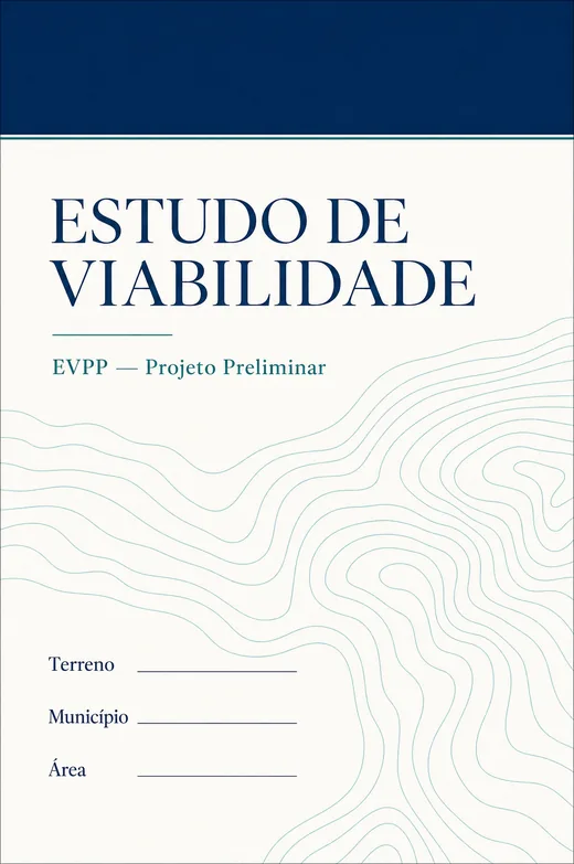 Capa ilustrativa de um Estudo de Viabilidade EVPP, com campos de terreno, município e área em branco