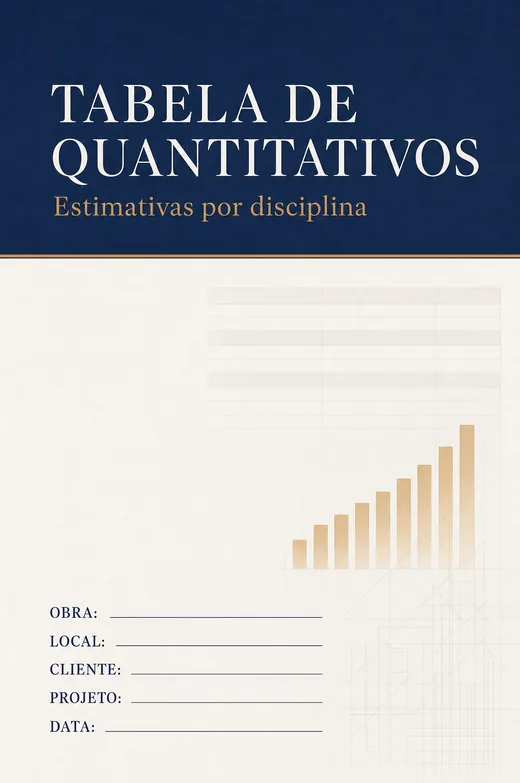 Capa ilustrativa de uma Tabela de Quantitativos com estimativas por disciplina, com campos em branco